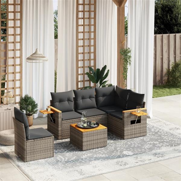 Grote foto vidaxl 6 delige loungeset met kussens poly rattan grijs tuin en terras tuinmeubelen