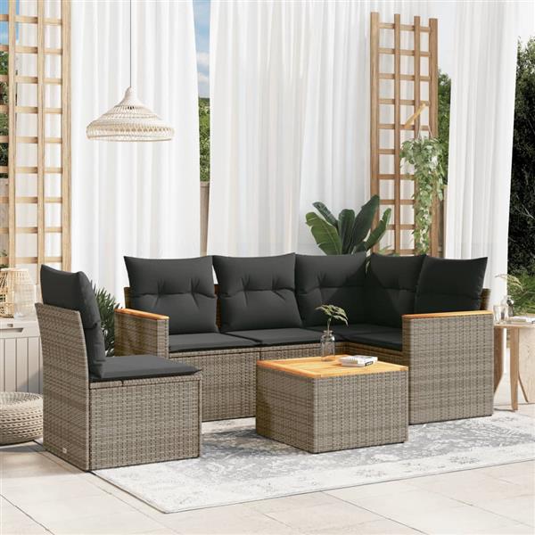 Grote foto vidaxl 6 delige loungeset met kussens poly rattan grijs tuin en terras tuinmeubelen