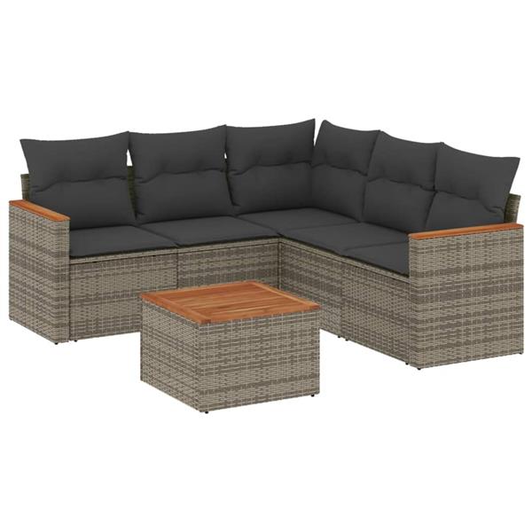 Grote foto vidaxl 6 delige loungeset met kussens poly rattan grijs tuin en terras tuinmeubelen