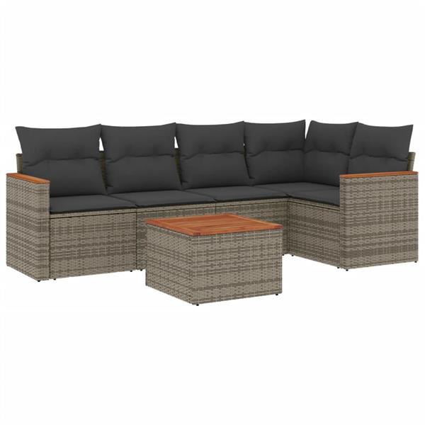 Grote foto vidaxl 6 delige loungeset met kussens poly rattan grijs tuin en terras tuinmeubelen