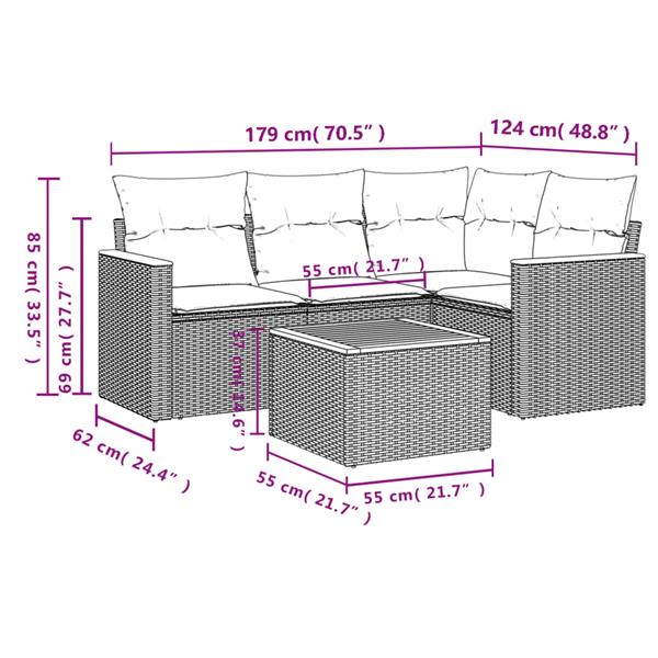 Grote foto vidaxl 5 delige loungeset met kussens poly rattan grijs tuin en terras tuinmeubelen