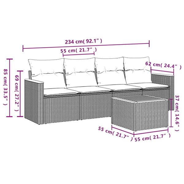 Grote foto vidaxl 5 delige loungeset met kussens poly rattan grijs tuin en terras tuinmeubelen