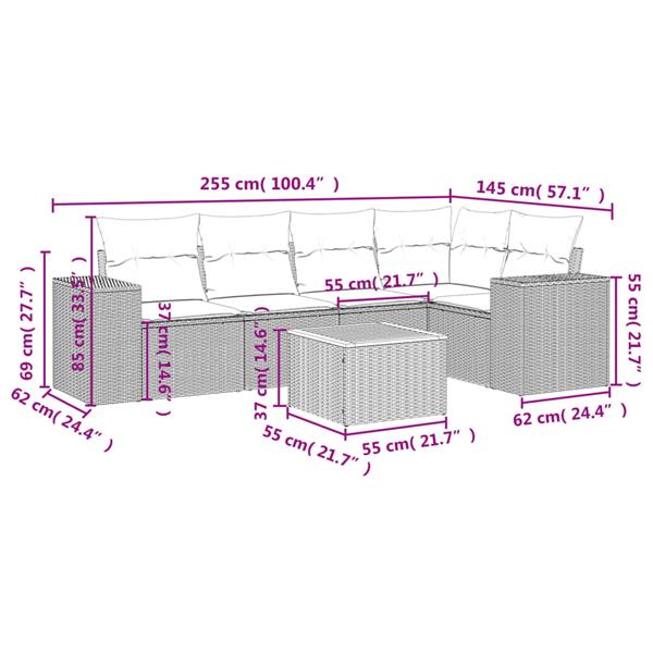 Grote foto vidaxl 6 delige loungeset met kussens poly rattan grijs tuin en terras tuinmeubelen