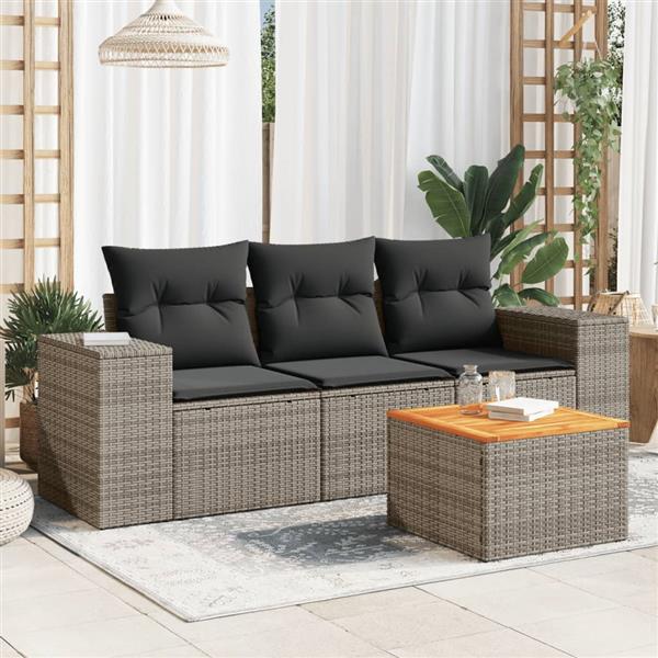 Grote foto vidaxl 4 delige loungeset met kussens poly rattan grijs tuin en terras tuinmeubelen