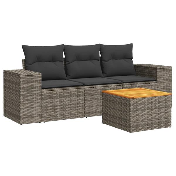 Grote foto vidaxl 4 delige loungeset met kussens poly rattan grijs tuin en terras tuinmeubelen