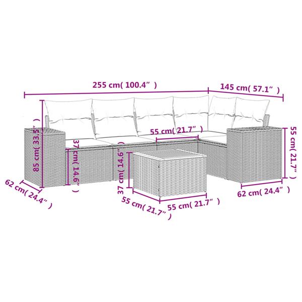 Grote foto vidaxl 6 delige loungeset met kussens poly rattan grijs tuin en terras tuinmeubelen