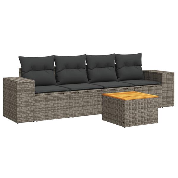 Grote foto vidaxl 5 delige loungeset met kussens poly rattan grijs tuin en terras tuinmeubelen