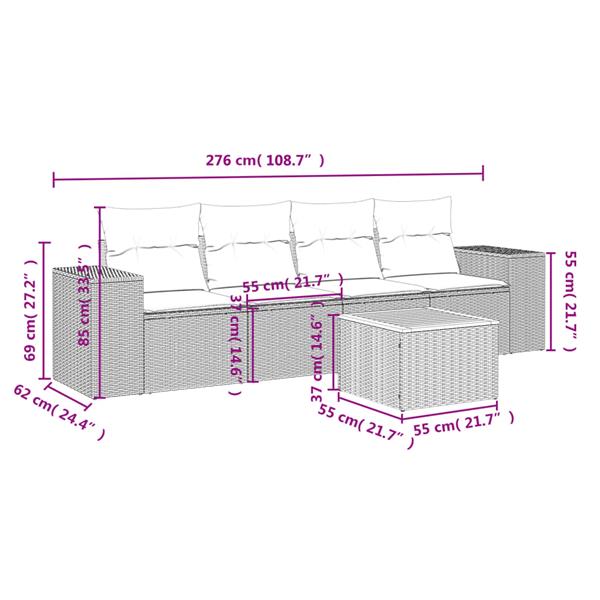 Grote foto vidaxl 5 delige loungeset met kussens poly rattan grijs tuin en terras tuinmeubelen