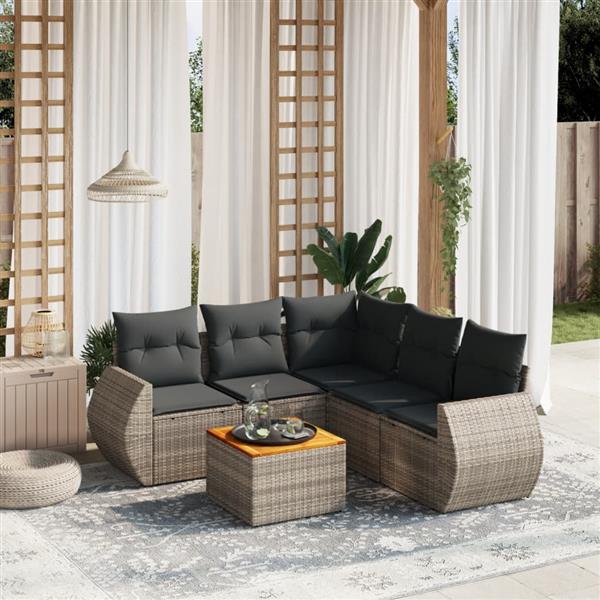 Grote foto vidaxl 6 delige loungeset met kussens poly rattan grijs tuin en terras tuinmeubelen