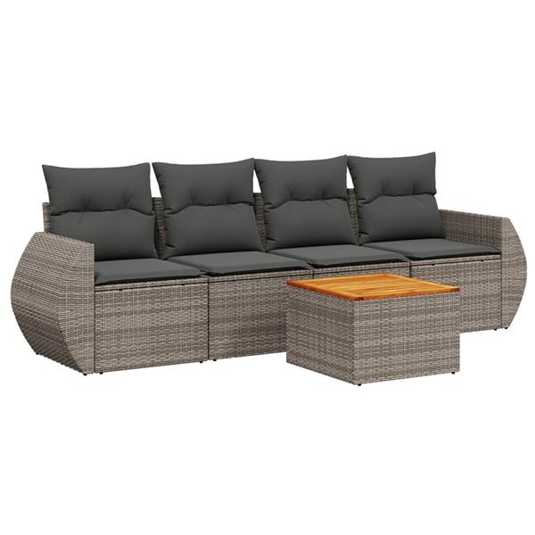 Grote foto vidaxl 5 delige loungeset met kussens poly rattan grijs tuin en terras tuinmeubelen