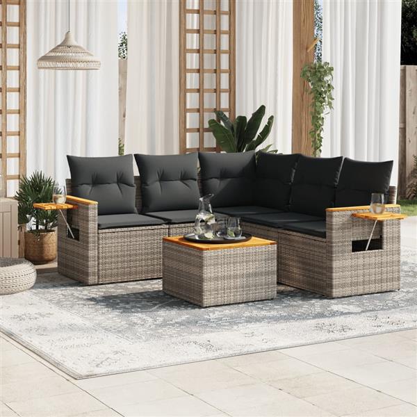 Grote foto vidaxl 6 delige loungeset met kussens poly rattan grijs tuin en terras tuinmeubelen