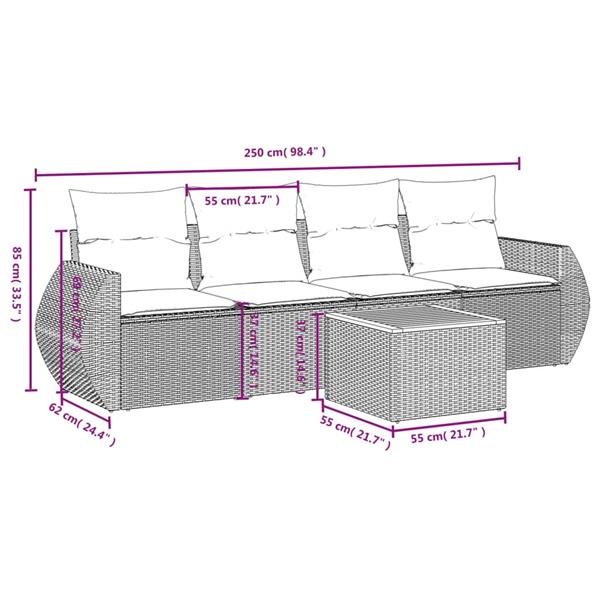 Grote foto vidaxl 5 delige loungeset met kussens poly rattan grijs tuin en terras tuinmeubelen