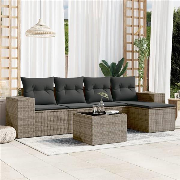 Grote foto vidaxl 6 delige loungeset met kussens poly rattan grijs tuin en terras tuinmeubelen