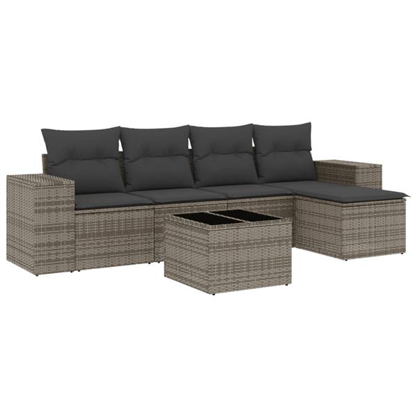 Grote foto vidaxl 6 delige loungeset met kussens poly rattan grijs tuin en terras tuinmeubelen