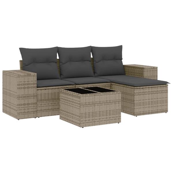 Grote foto vidaxl 5 delige loungeset met kussens poly rattan grijs tuin en terras tuinmeubelen