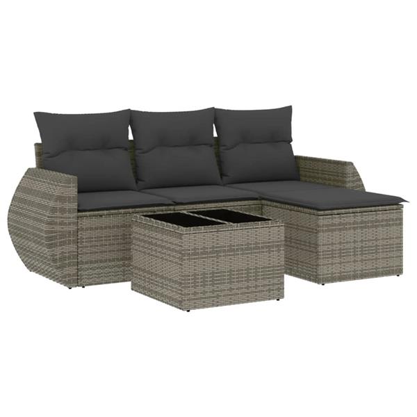 Grote foto vidaxl 5 delige loungeset met kussens poly rattan grijs tuin en terras tuinmeubelen