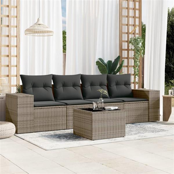 Grote foto vidaxl 5 delige loungeset met kussens poly rattan grijs tuin en terras tuinmeubelen