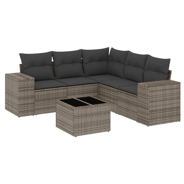 Grote foto vidaxl 6 delige loungeset met kussens poly rattan grijs tuin en terras tuinmeubelen