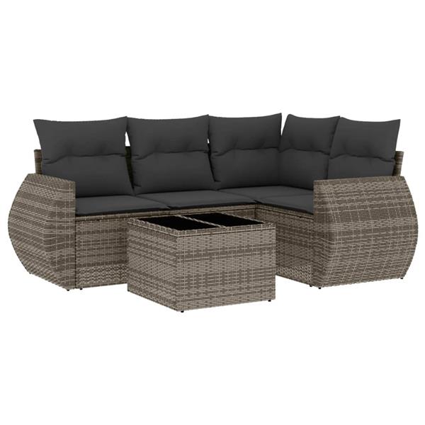 Grote foto vidaxl 5 delige loungeset met kussens poly rattan grijs tuin en terras tuinmeubelen