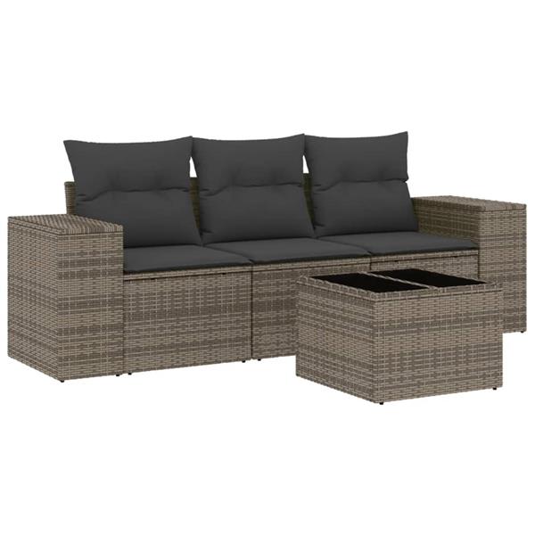 Grote foto vidaxl 4 delige loungeset met kussens poly rattan grijs tuin en terras tuinmeubelen