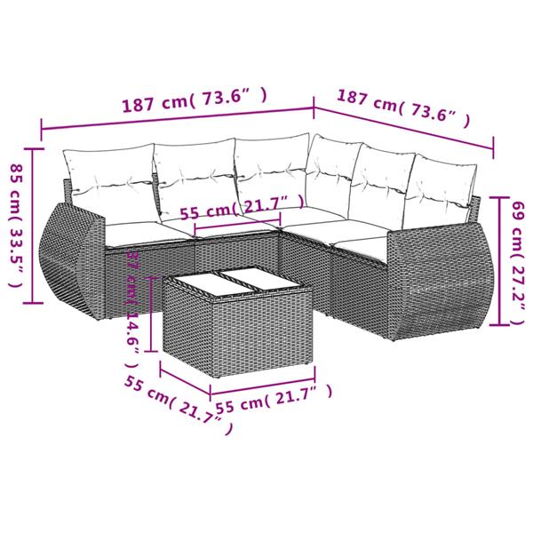 Grote foto vidaxl 6 delige loungeset met kussens poly rattan grijs tuin en terras tuinmeubelen