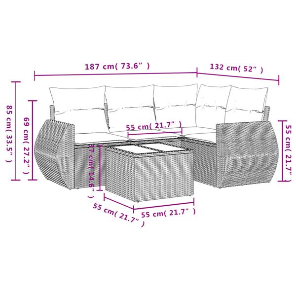 Grote foto vidaxl 5 delige loungeset met kussens poly rattan grijs tuin en terras tuinmeubelen