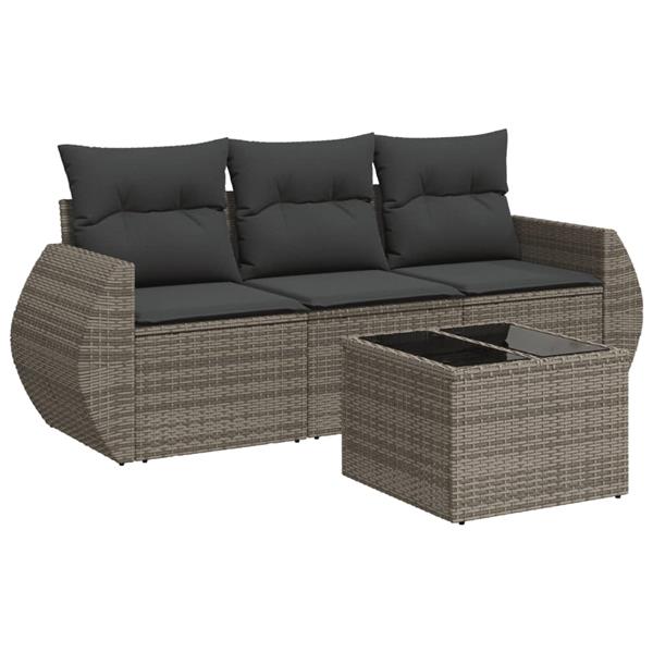 Grote foto vidaxl 4 delige loungeset met kussens poly rattan grijs tuin en terras tuinmeubelen