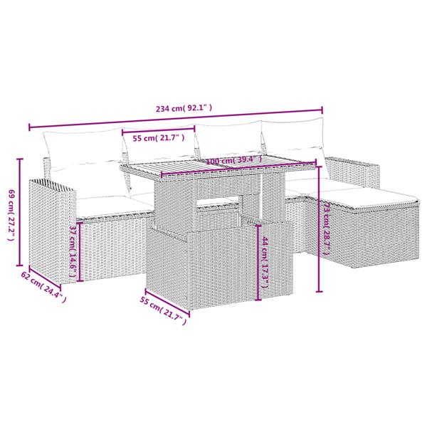 Grote foto vidaxl 6 delige loungeset met kussens poly rattan zwart tuin en terras tuinmeubelen