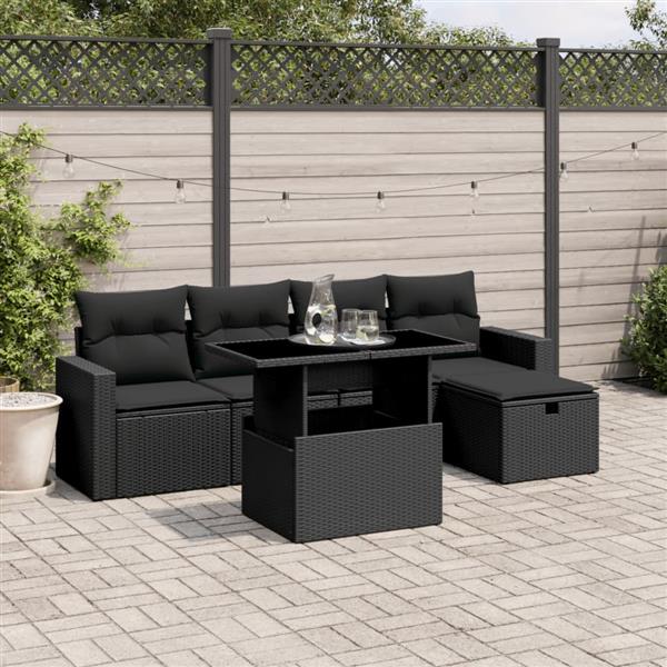 Grote foto vidaxl 6 delige loungeset met kussens poly rattan zwart tuin en terras tuinmeubelen