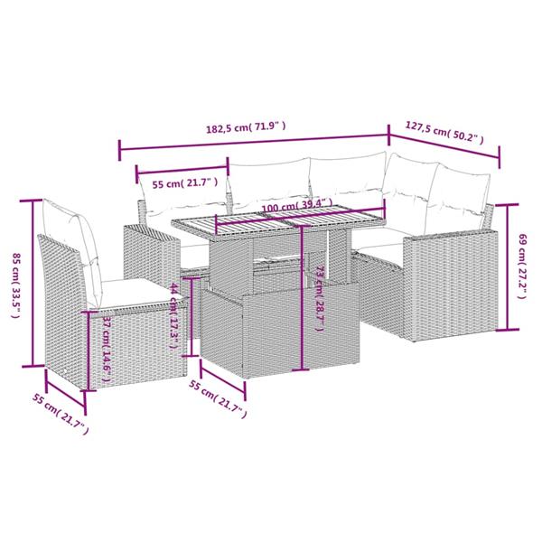 Grote foto vidaxl 6 delige loungeset met kussens poly rattan zwart tuin en terras tuinmeubelen