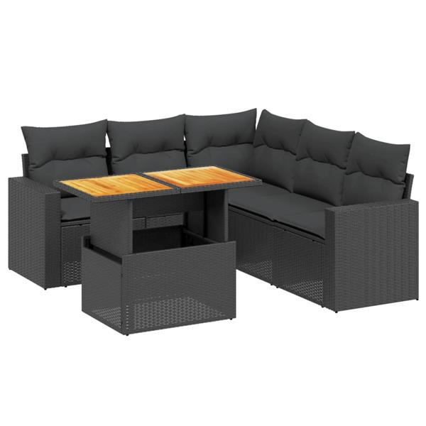 Grote foto vidaxl 6 delige loungeset met kussens poly rattan zwart tuin en terras tuinmeubelen