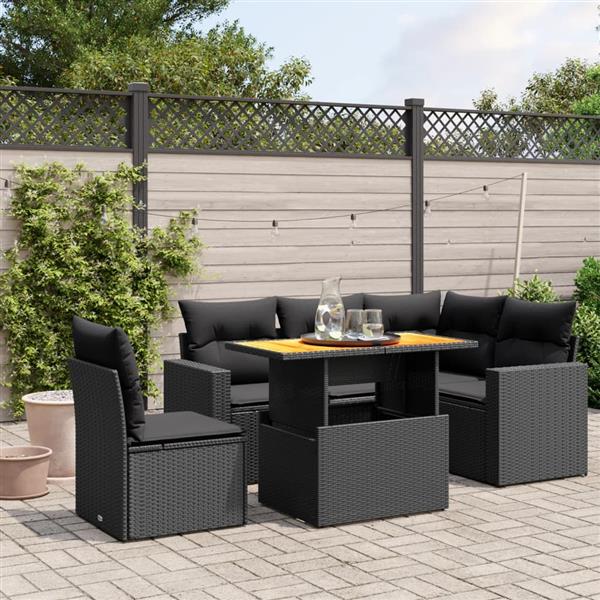 Grote foto vidaxl 6 delige loungeset met kussens poly rattan zwart tuin en terras tuinmeubelen