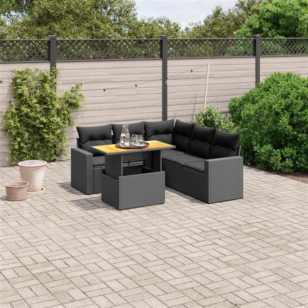 Grote foto vidaxl 6 delige loungeset met kussens poly rattan zwart tuin en terras tuinmeubelen