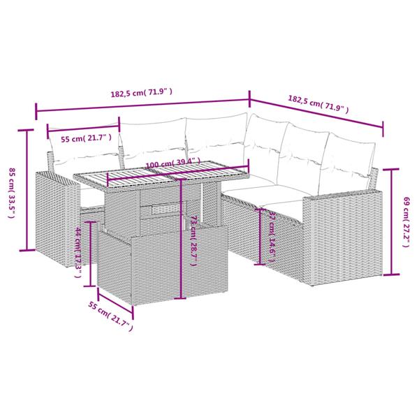 Grote foto vidaxl 6 delige loungeset met kussens poly rattan zwart tuin en terras tuinmeubelen