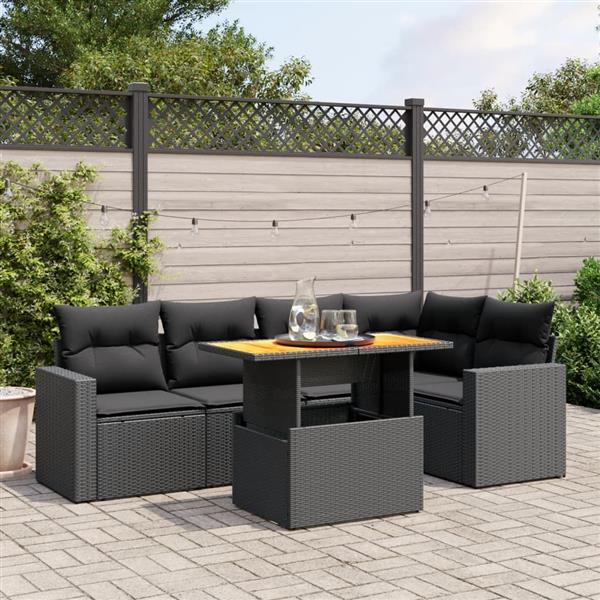 Grote foto vidaxl 6 delige loungeset met kussens poly rattan zwart tuin en terras tuinmeubelen