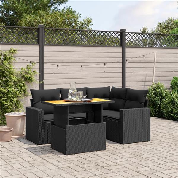 Grote foto vidaxl 5 delige loungeset met kussens poly rattan zwart tuin en terras tuinmeubelen