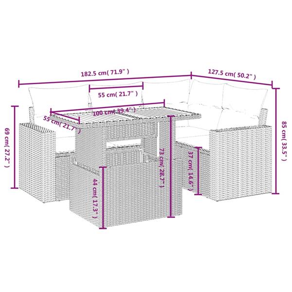 Grote foto vidaxl 5 delige loungeset met kussens poly rattan zwart tuin en terras tuinmeubelen