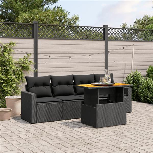 Grote foto vidaxl 5 delige loungeset met kussens poly rattan zwart tuin en terras tuinmeubelen