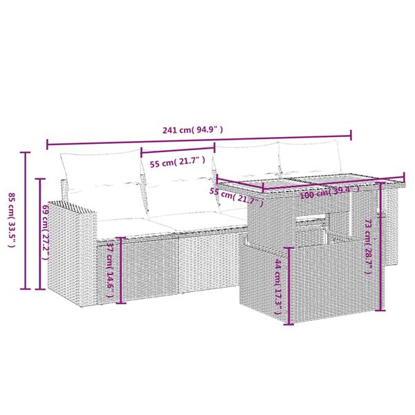 Grote foto vidaxl 5 delige loungeset met kussens poly rattan zwart tuin en terras tuinmeubelen