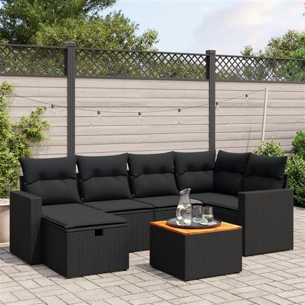 Grote foto vidaxl 7 delige loungeset met kussens poly rattan zwart tuin en terras tuinmeubelen