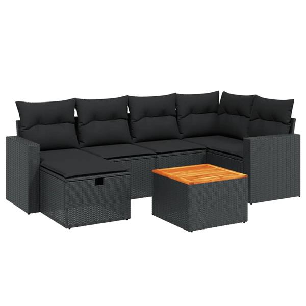 Grote foto vidaxl 7 delige loungeset met kussens poly rattan zwart tuin en terras tuinmeubelen