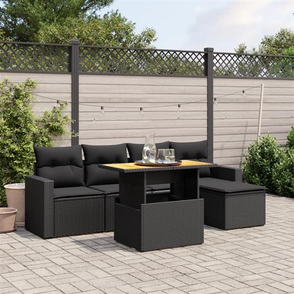 Grote foto vidaxl 6 delige loungeset met kussens poly rattan zwart tuin en terras tuinmeubelen