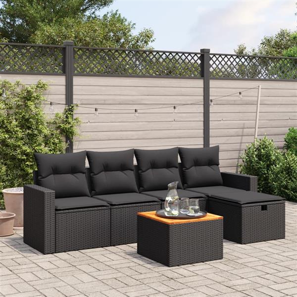 Grote foto vidaxl 6 delige loungeset met kussens poly rattan zwart tuin en terras tuinmeubelen