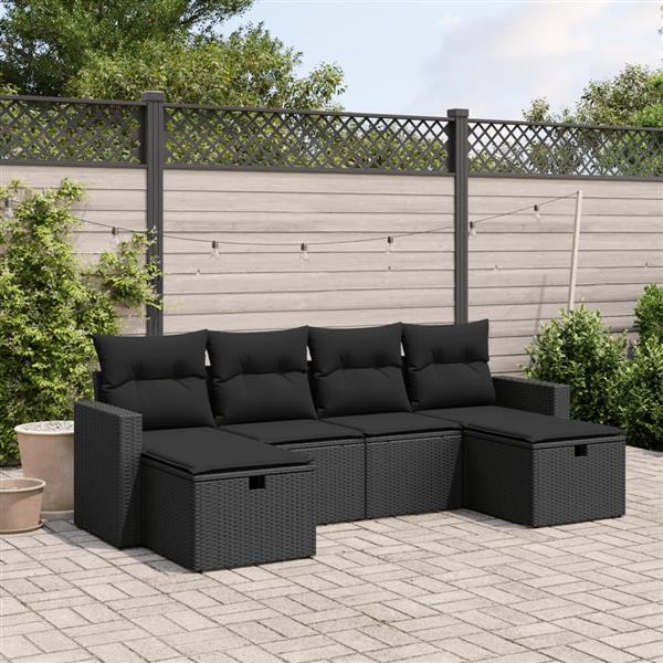 Grote foto vidaxl 6 delige loungeset met kussens poly rattan zwart tuin en terras tuinmeubelen