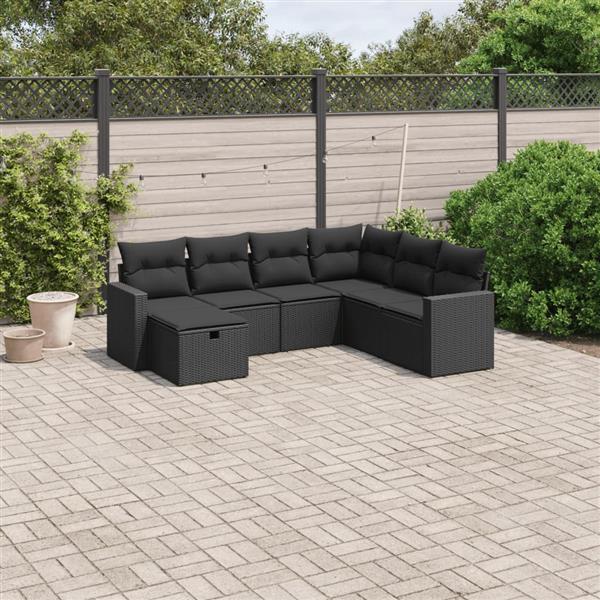 Grote foto vidaxl 7 delige loungeset met kussens poly rattan zwart tuin en terras tuinmeubelen