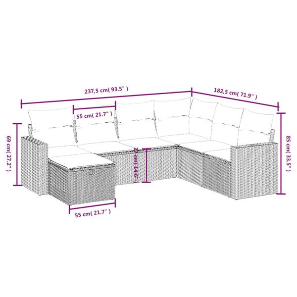 Grote foto vidaxl 7 delige loungeset met kussens poly rattan zwart tuin en terras tuinmeubelen