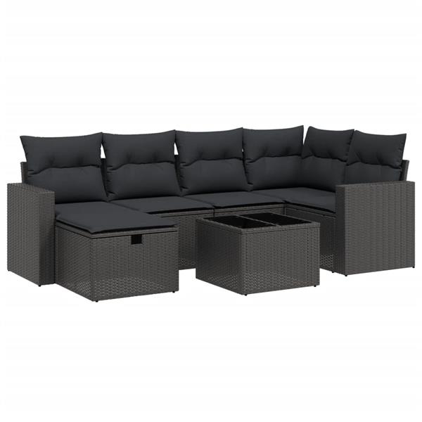 Grote foto vidaxl 7 delige loungeset met kussens poly rattan zwart tuin en terras tuinmeubelen