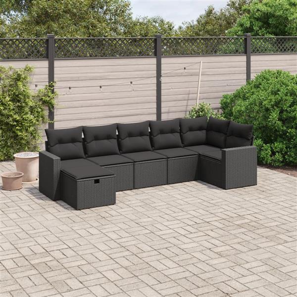 Grote foto vidaxl 7 delige loungeset met kussens poly rattan zwart tuin en terras tuinmeubelen