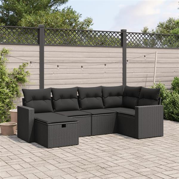 Grote foto vidaxl 6 delige loungeset met kussens poly rattan zwart tuin en terras tuinmeubelen