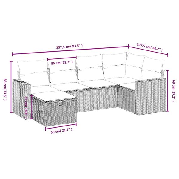 Grote foto vidaxl 6 delige loungeset met kussens poly rattan zwart tuin en terras tuinmeubelen